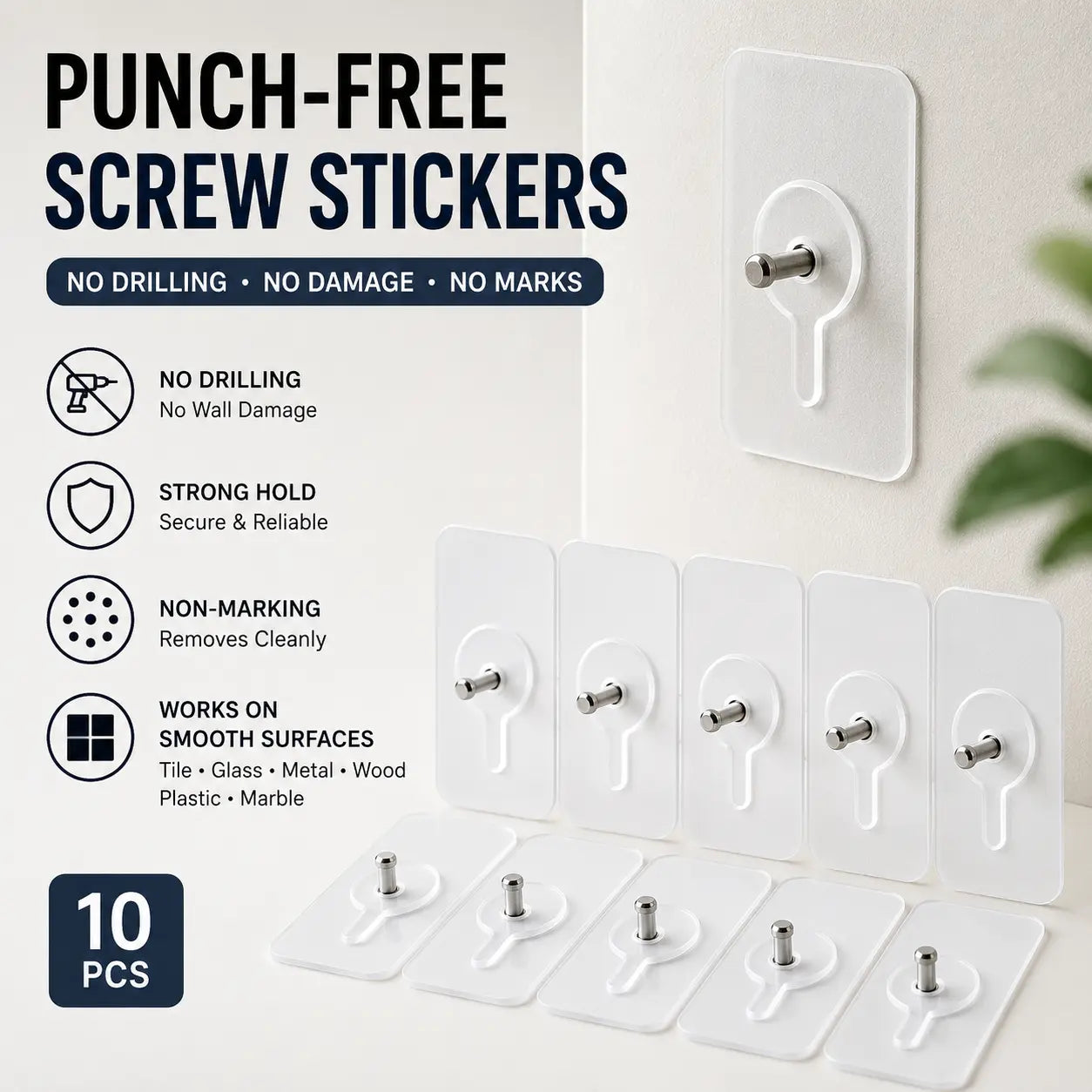 Pack of 10 Punch-free Screw Stickers